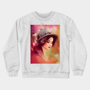 Abstract Paint Smear Young Woman Colorful Fall Floral Crewneck Sweatshirt